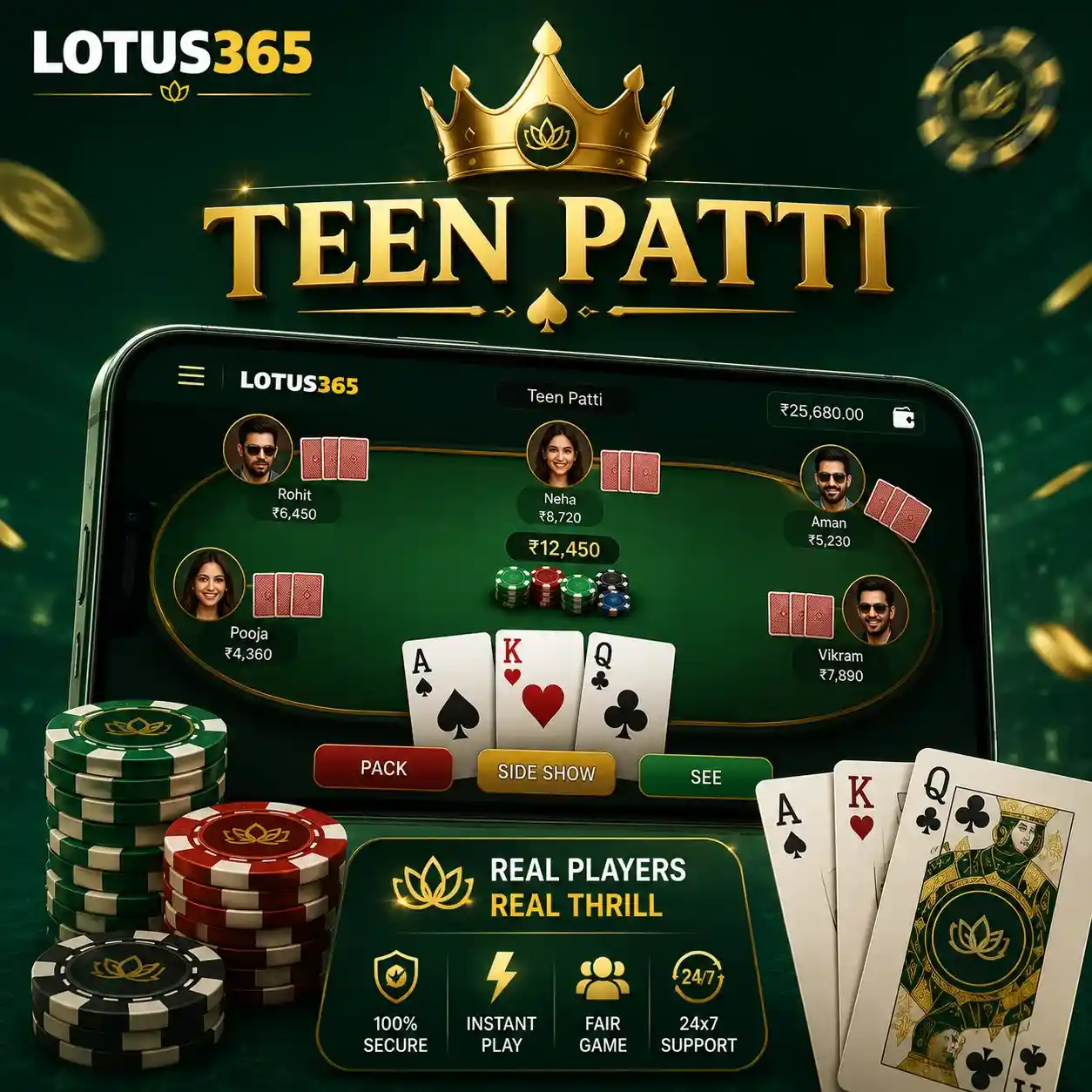 Teen Patti live casino on Lotus365